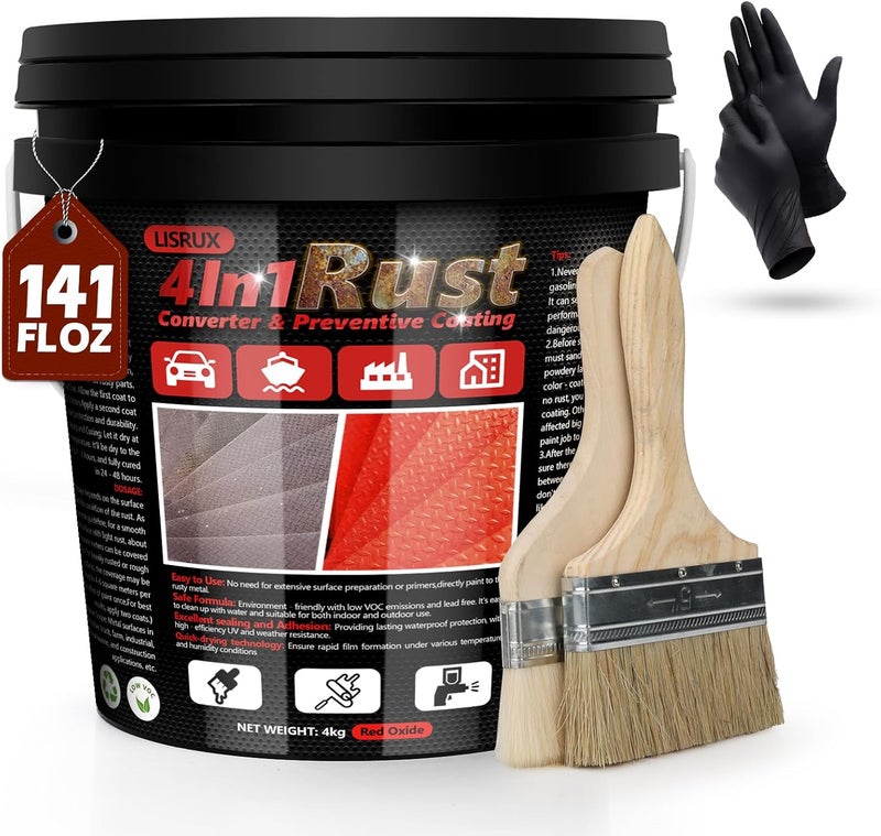 LISRUX 4-in-1 Rust Converter & Metal Primer, 141 Fl OZ Red Rust Inhibitor Paint for Metal, Remove & Convert Rust And Also Protect, Industrial Grade Water Based Rust Reformer, Heat Resistance & UV Resistant - Image 1